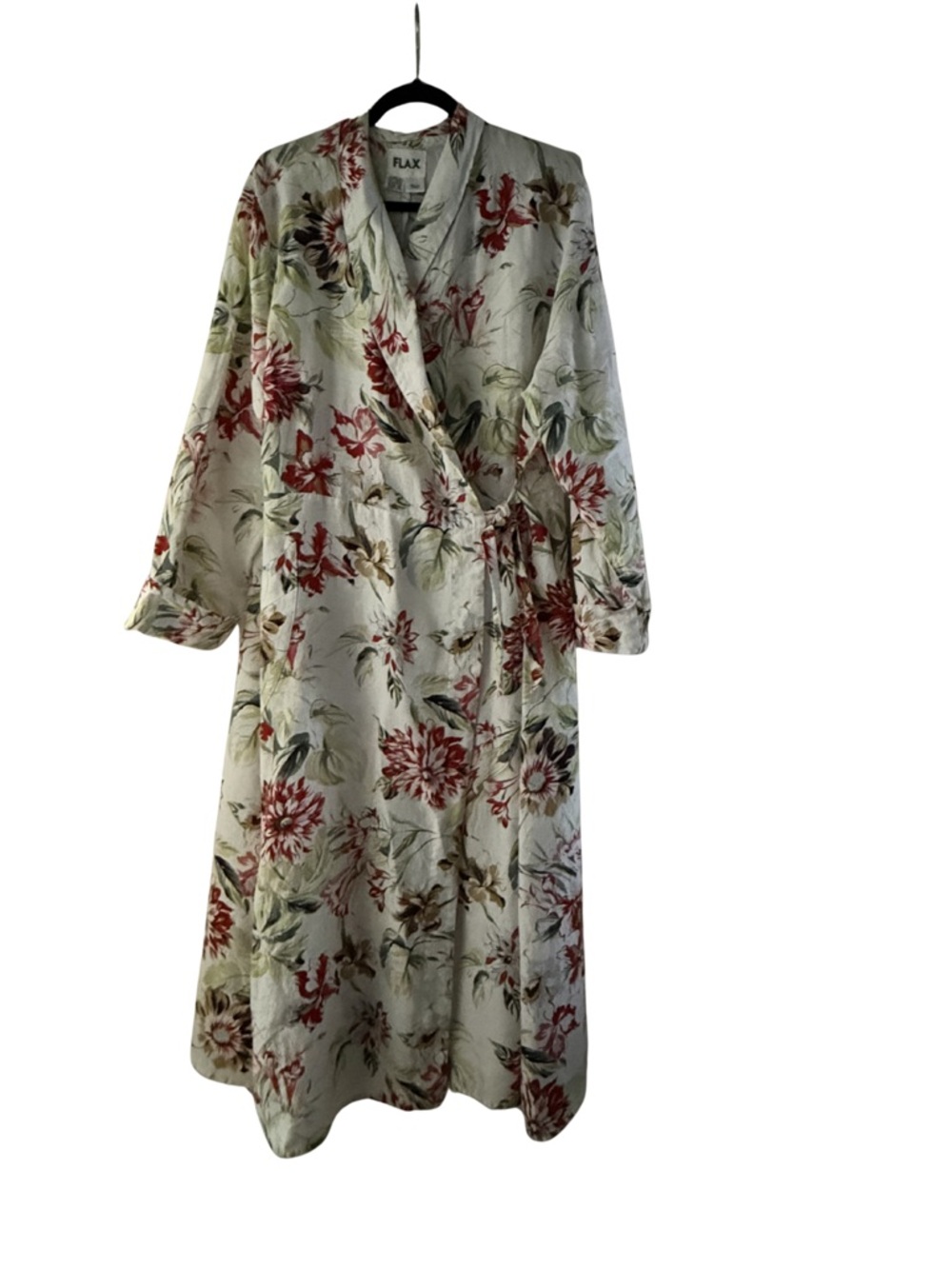 FLAX linen wrap dress cream with red & green floral Print size 1G (US 18-20)